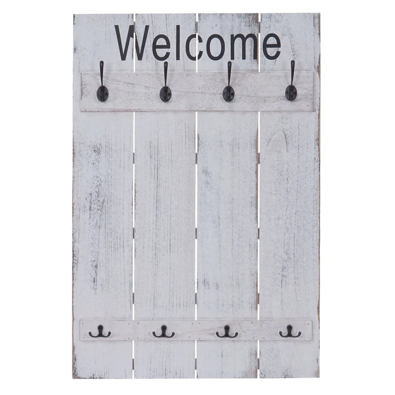 Armoire porte-manteau mural Welcome panneau d'armoire avec 8 crochets 91x60cm blanc vieilli 04_0001004
