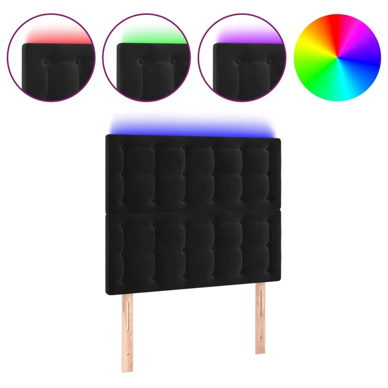 Tête de lit accessoire couchage chambre à coucher meuble à LED 90 x 5 x 118/128 cm tissu velours noir TDL0200540