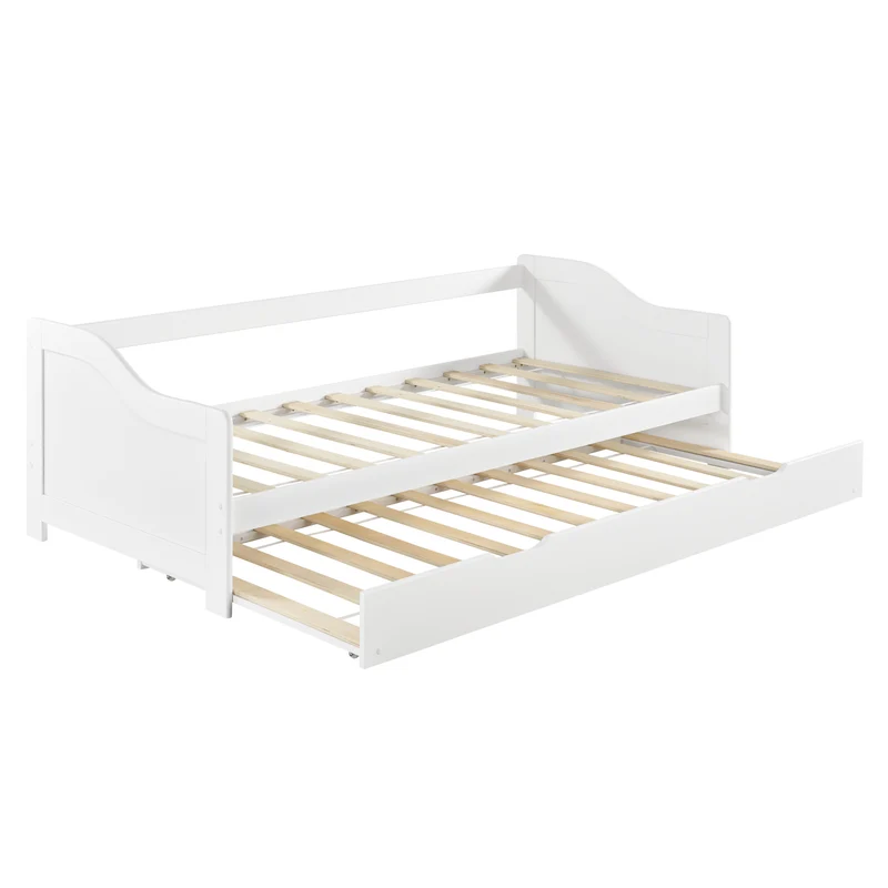 Lit gigogne avec 2 matelas lit d'appoint en bois pin contreplaqué blanc matelas inclus 205x190,5x66cm 03_0004990