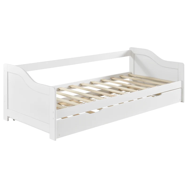 Lit gigogne avec 2 matelas lit d'appoint en bois pin contreplaqué blanc matelas inclus 205x190,5x66cm 03_0004990