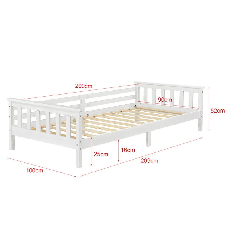 Lit pour enfant avec matelas et sommier à lattes structure en bois de pin blanc 90 x 200 cm 03_0005445