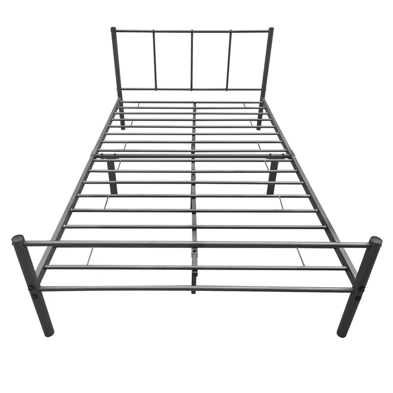 Lit double en métal avec lattes métalliques matelas mousse en acier laqué polyester 120x200 cm gris foncé Mat 03_0004893