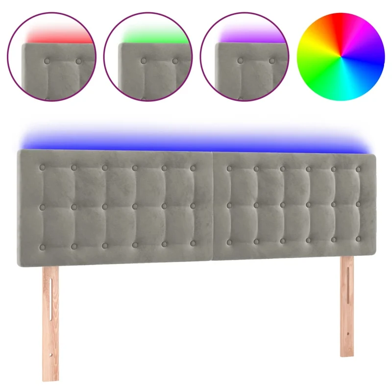 Tête de lit accessoire couchage chambre à coucher meuble à LED 144 x 5 x 78/88 cm tissu velours gris clair TDL0201393