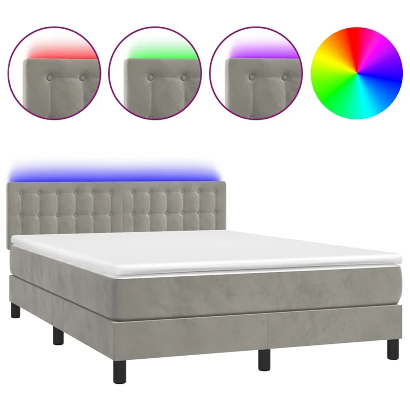 Cadre de lit LED avec sommier tête de lit matelas surmatelas 140x190 cm tissu velours gris clair TDL0207860