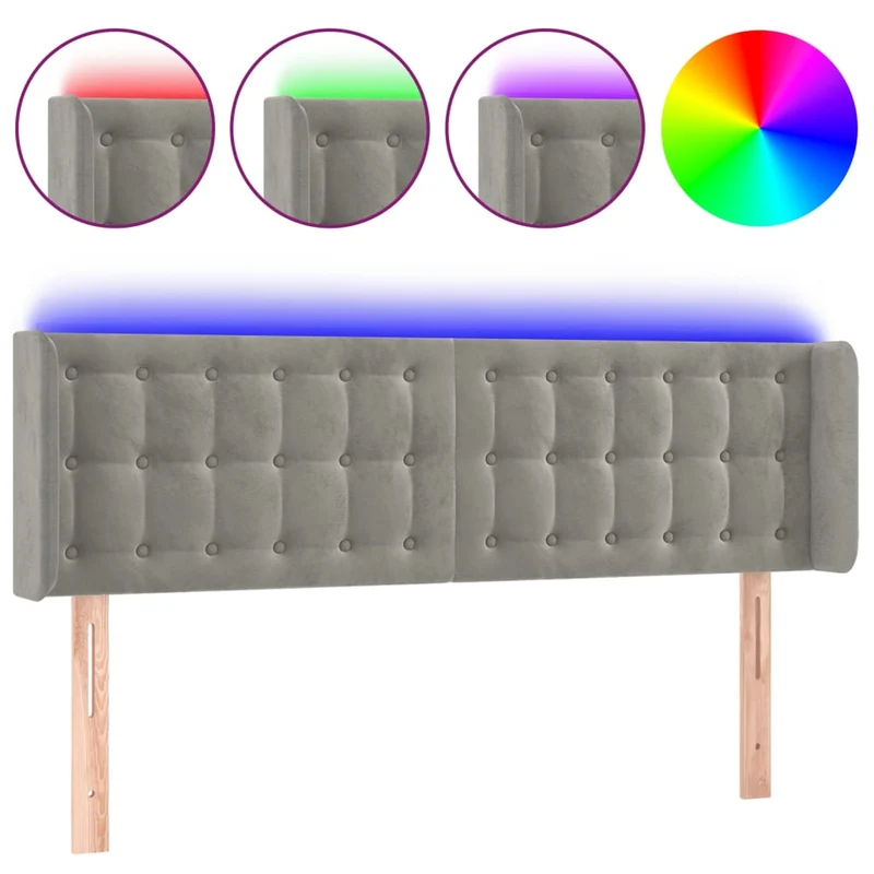 Tête de lit accessoire couchage chambre à coucher meuble à LED 147 x 16 x 78/88 cm tissu velours gris clair TDL0201375