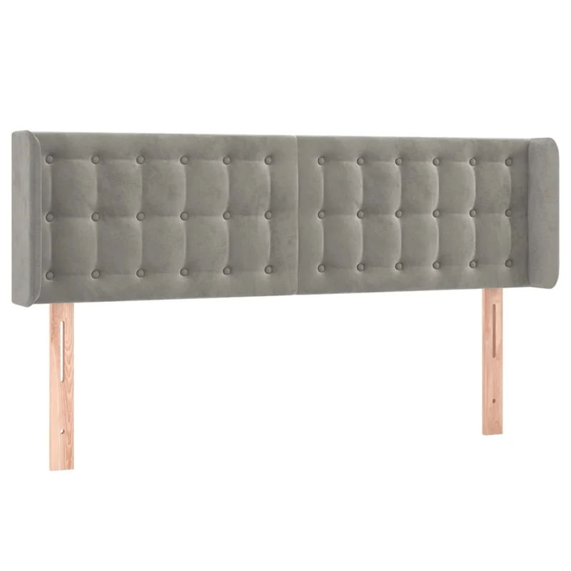 Tête de lit accessoire couchage chambre à coucher meuble capitonné avec rebord latéral 147 x 16 x 78/88 cm tissu velours gris clair TDL0205255