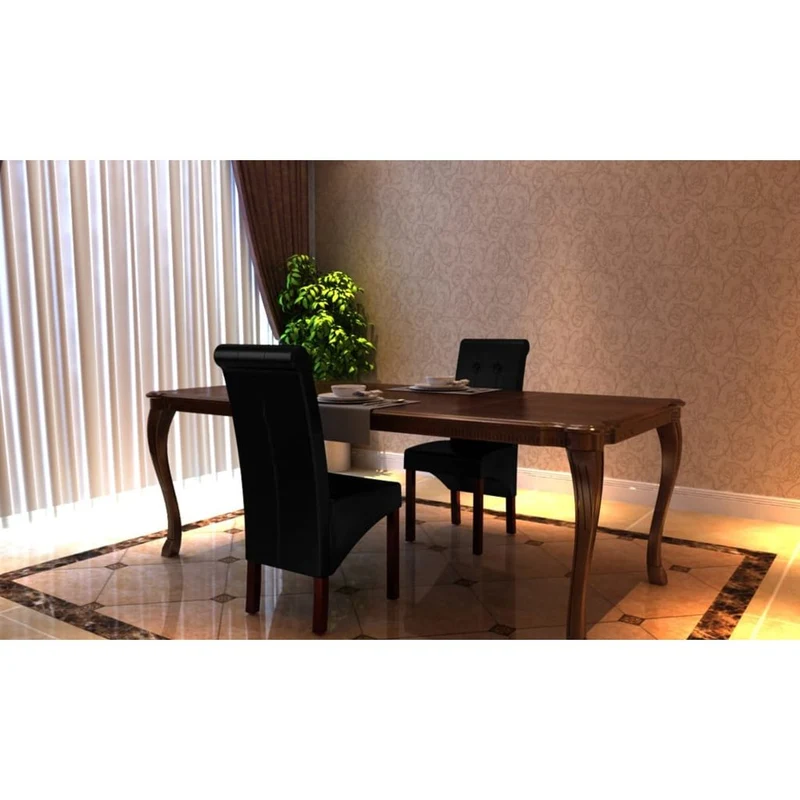 Lot de 2 chaises de salle à manger cuisine dossier capitonné en synthétique noir CDS020849
