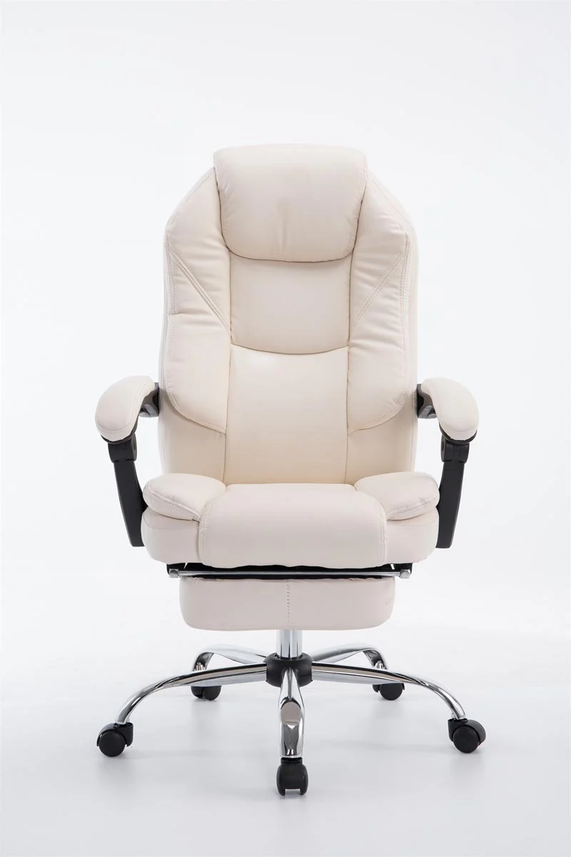 Fauteuil de bureau ergonomique en synthétique crème avec repose-pieds et accoudoirs BUR10377