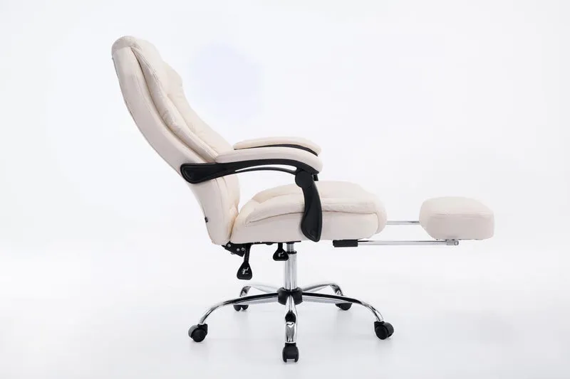 Fauteuil de bureau ergonomique en synthétique crème avec repose-pieds et accoudoirs BUR10377