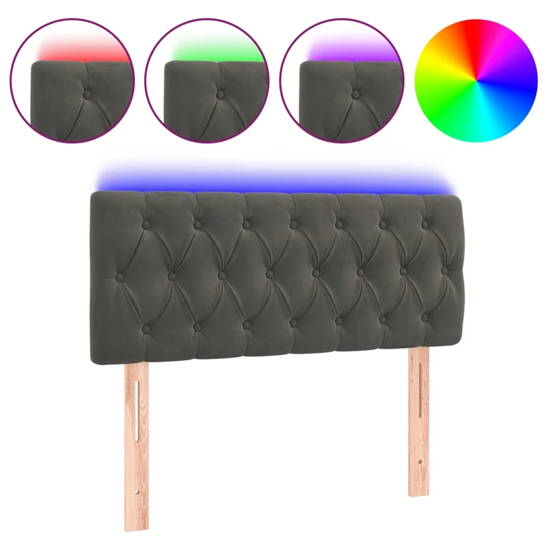Tête de lit accessoire couchage chambre à coucher meuble à LED 90 x 7 x 78/88 cm tissu velours gris foncé TDL0200988