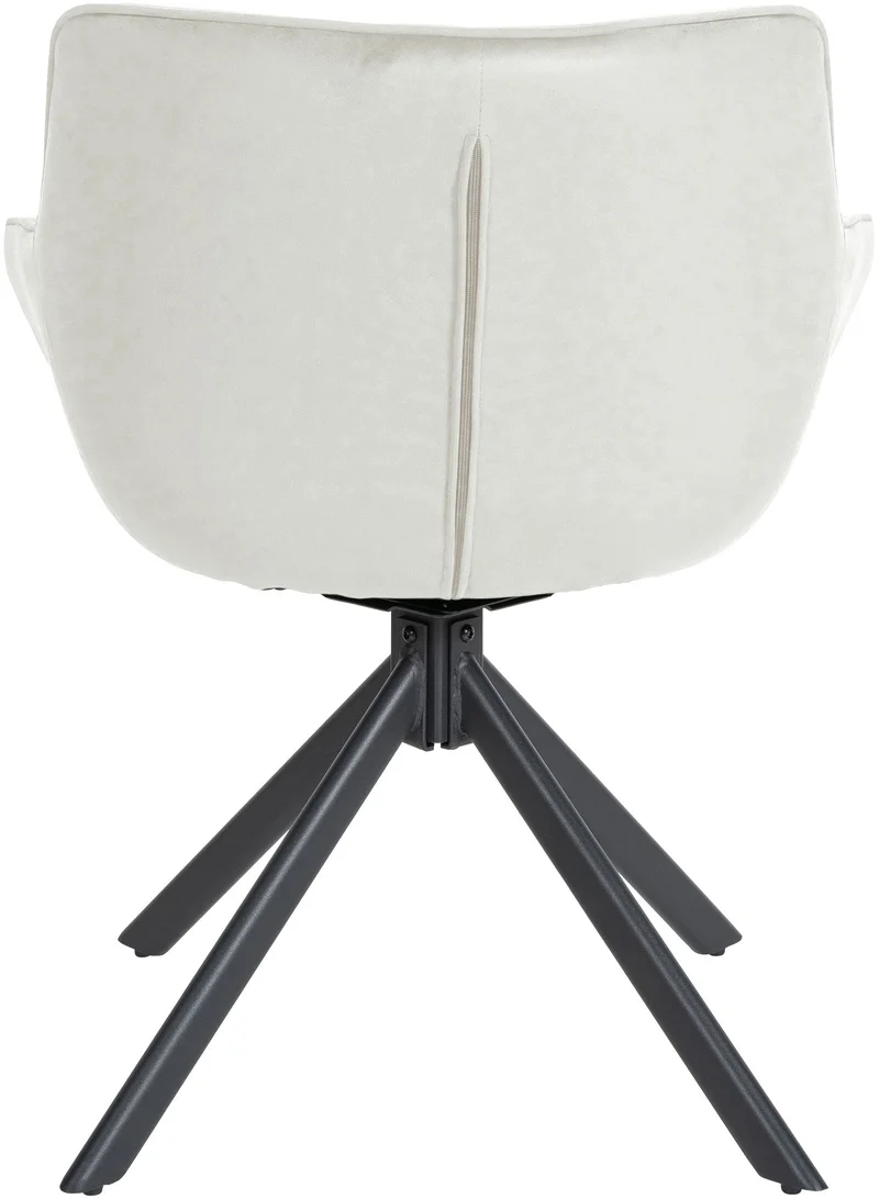 Chaise de salle à manger fauteuil lounge rotatif en velours crème cadre métallique noir BUR10674