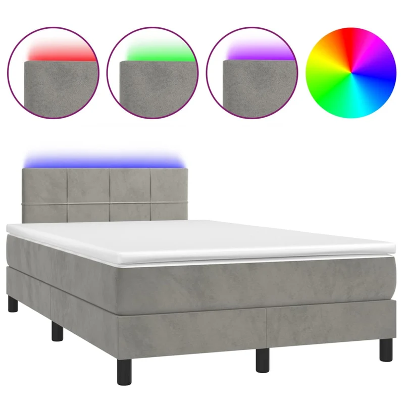 Cadre de lit LED avec sommier tête de lit matelas surmatelas 120x200 cm tissu velours gris clair TDL0207868