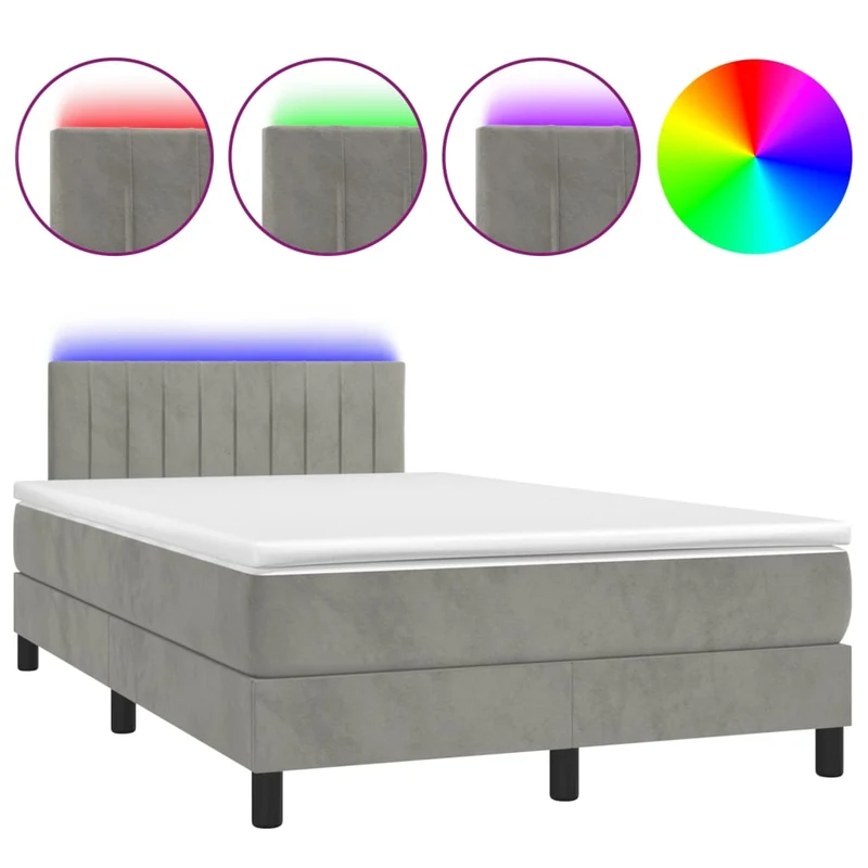 Cadre de lit LED avec sommier tête de lit matelas surmatelas 120x200 cm tissu velours gris clair TDL0207865