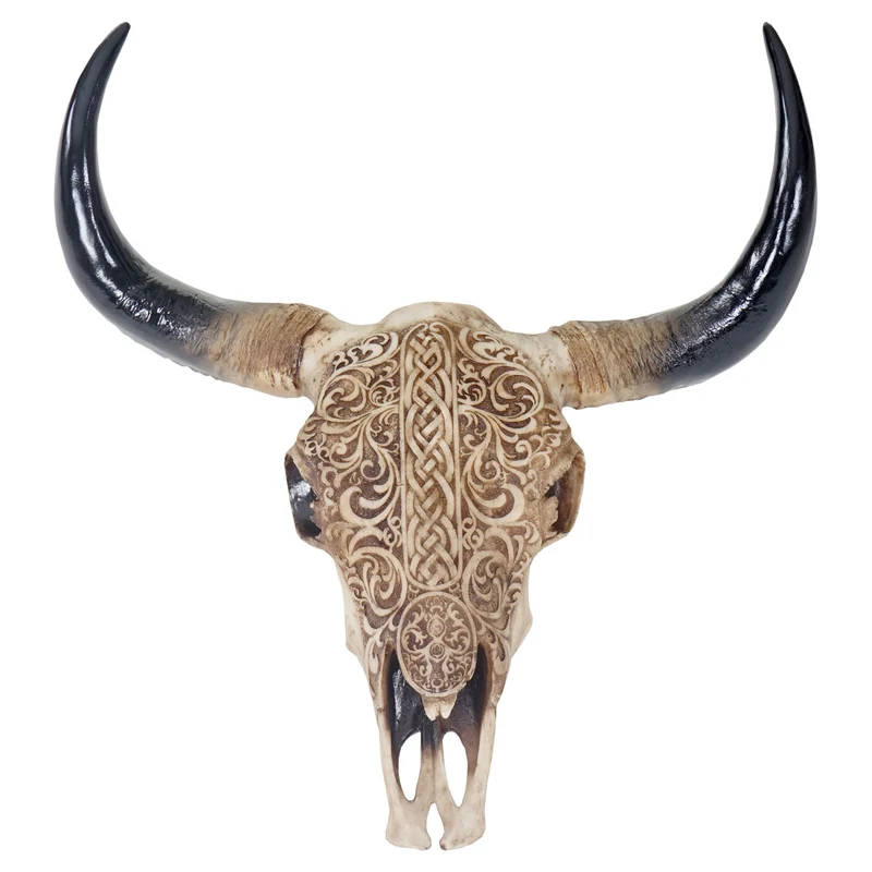Trophée de tête de taureau longhorn crâne décoratif 65cm trophée intérieur extérieur décoration murale 04_0002851