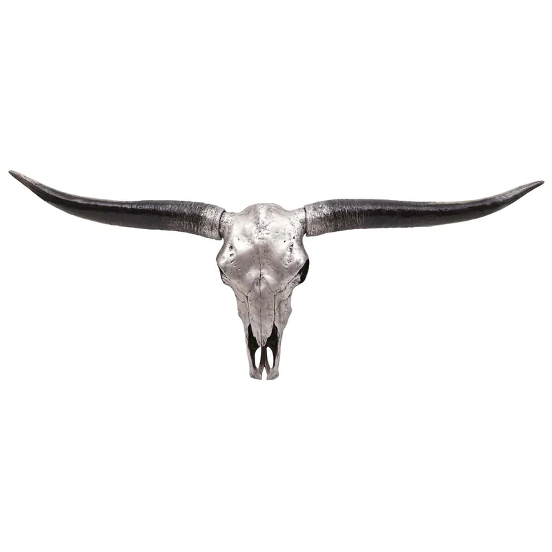 Trophée de tête de taureau longhorn crâne décoratif 132cm argenté trophée intérieur extérieur décoration murale 04_0002846