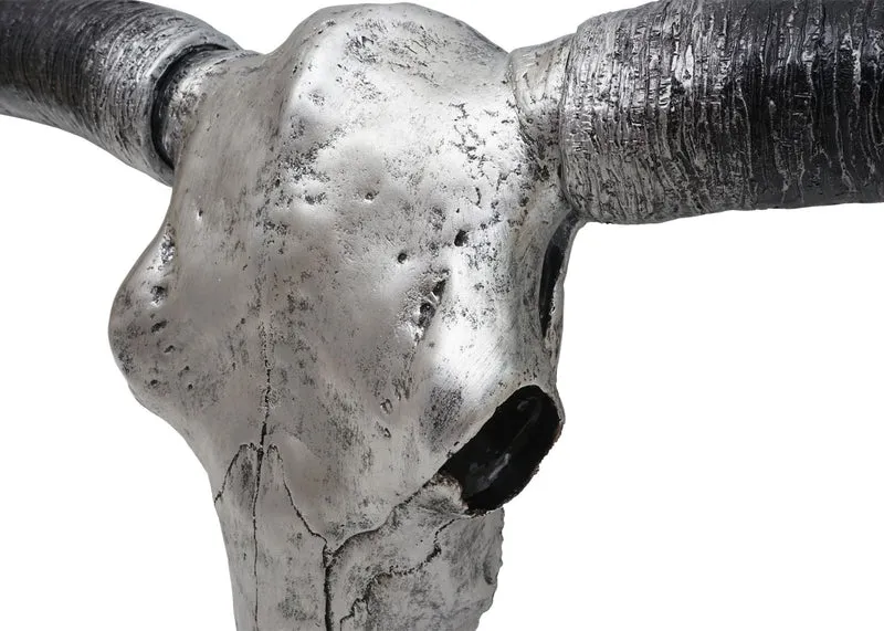 Trophée de tête de taureau longhorn crâne décoratif 132cm argenté trophée intérieur extérieur décoration murale 04_0002846