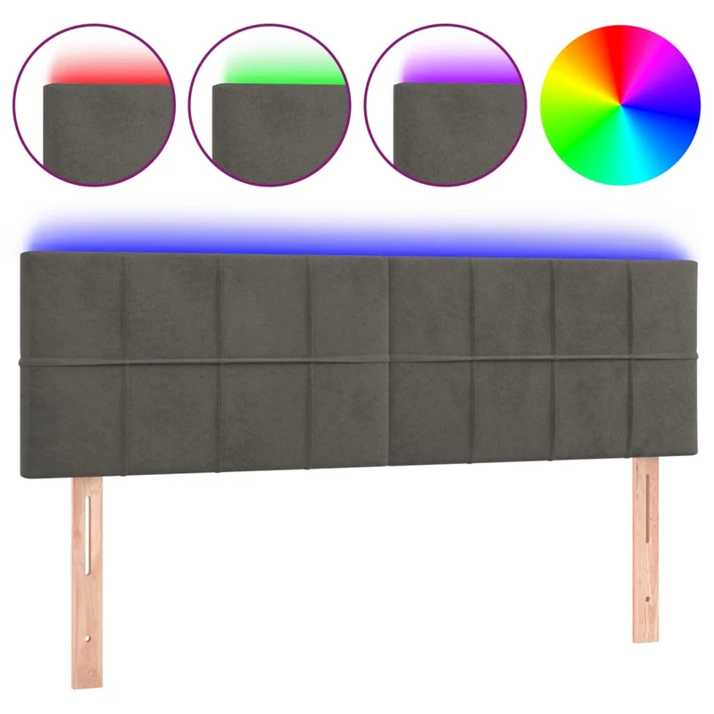 Tête de lit accessoire couchage chambre à coucher meuble à LED 144 x 5 x 78/88 cm tissu velours gris foncé TDL0201147