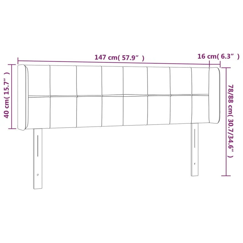 Tête de lit accessoire couchage chambre à coucher meuble avec rebord latéral 147 x 16 x 78/88 cm tissu velours gris foncé TDL0205007