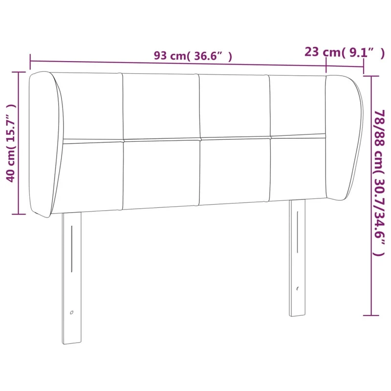 Tête de lit accessoire couchage chambre à coucher meuble avec rebord latéral 93 x 23 x 78/88 cm tissu velours gris clair TDL0205079