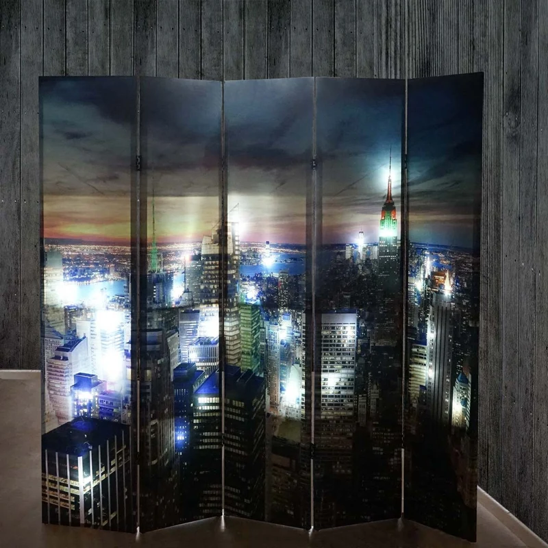 Paravent séparateur de pièce 5 pans 30 LED 180x200cm motif New York PAR04021