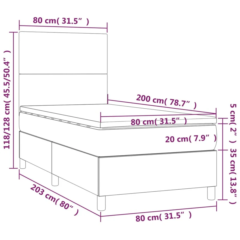 Cadre de lit LED avec sommier tête de lit matelas 80x200cm tissu noir TDL0209108