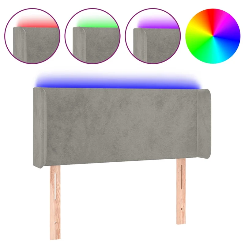 Tête de lit accessoire couchage chambre à coucher meuble à LED 83 x 16 x 78/88 cm tissu velours gris clair TDL0201247