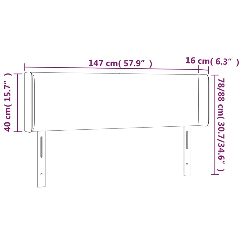 Tête de lit accessoire couchage chambre à coucher meuble avec rebord latéral 147 x 16 x 78/88 cm tissu gris clair TDL0205263