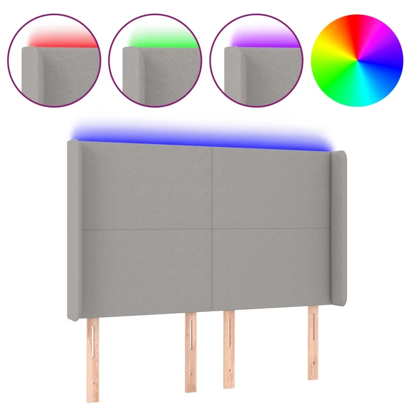 Tête de lit accessoire couchage chambre à coucher meuble à LED 147 x 16 x 118/128 cm tissu gris clair TDL0201386