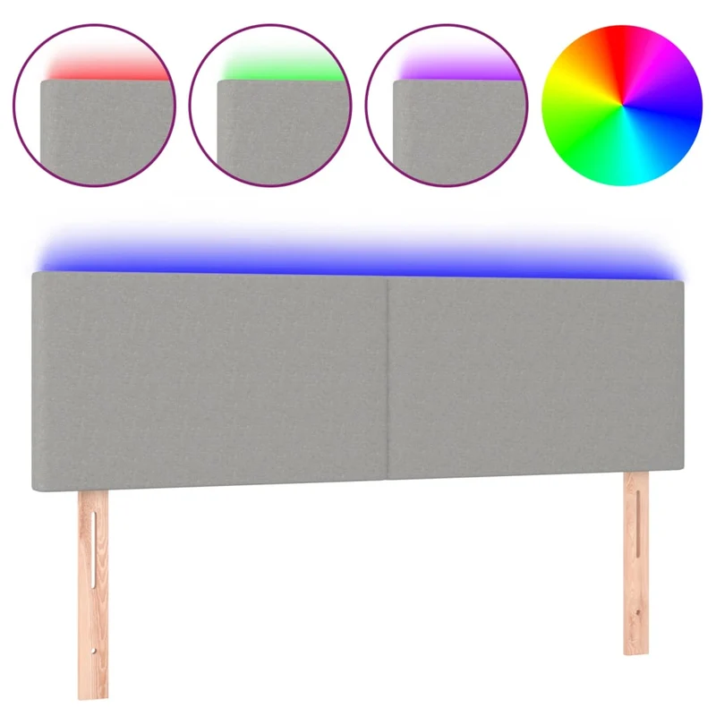 Tête de lit accessoire couchage chambre à coucher meuble à LED 144 x 5 x 78/88 cm tissu gris clair TDL0201399