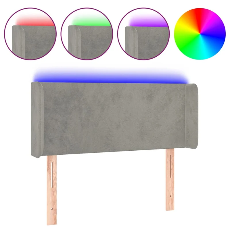 Tête de lit accessoire couchage chambre à coucher meuble à LED 93 x 16 x 78/88 cm tissu velours gris clair TDL0201215