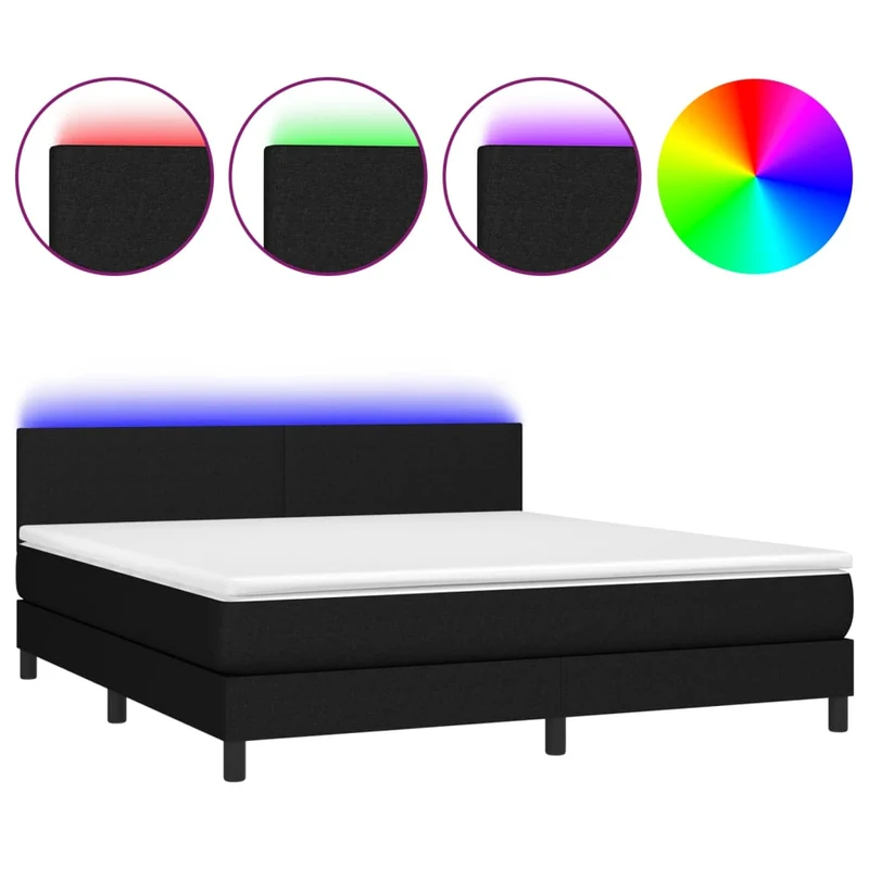Cadre de lit LED avec sommier tête de lit matelas 160x200 cm tissu noir TDL0209180