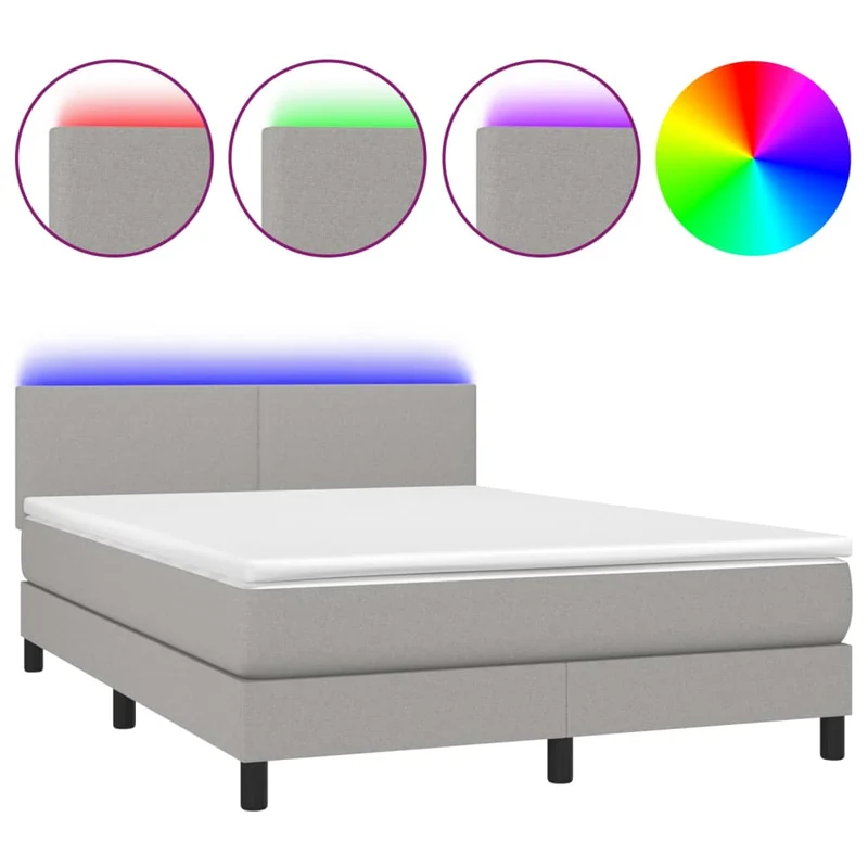 Cadre de lit LED avec sommier tête de lit matelas 140x200 cm tissu gris clair TDL0208528