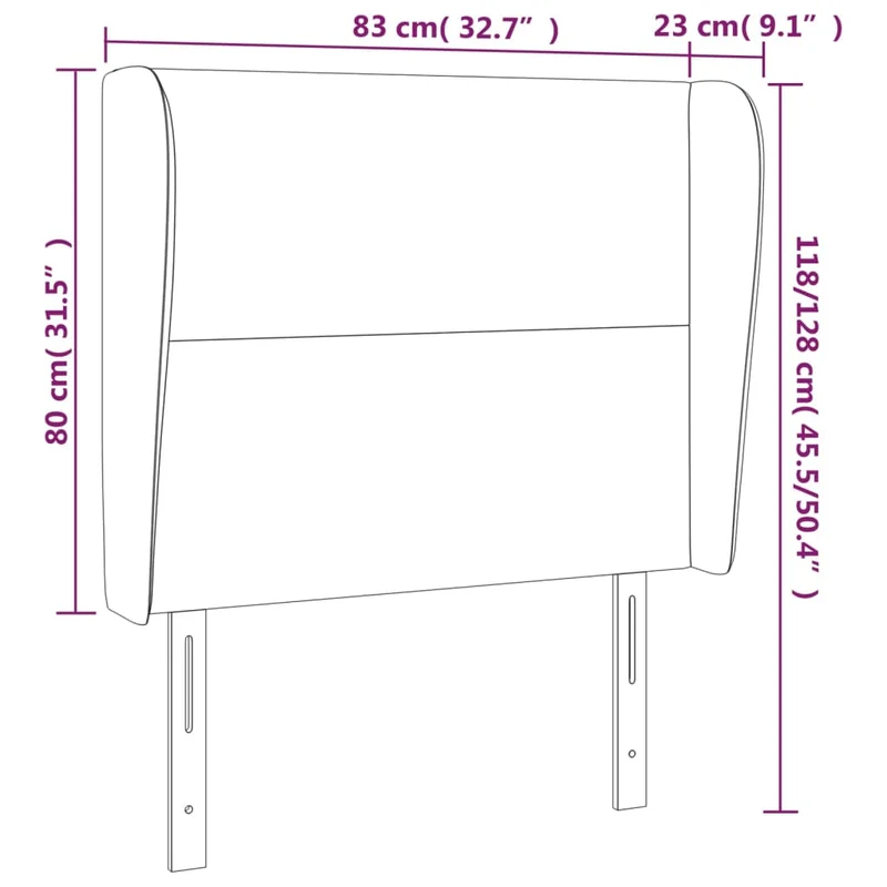 Tête de lit accessoire couchage chambre à coucher meuble avec rebord latéral 83 x 23 x 118/128 cm tissu noir TDL0204435