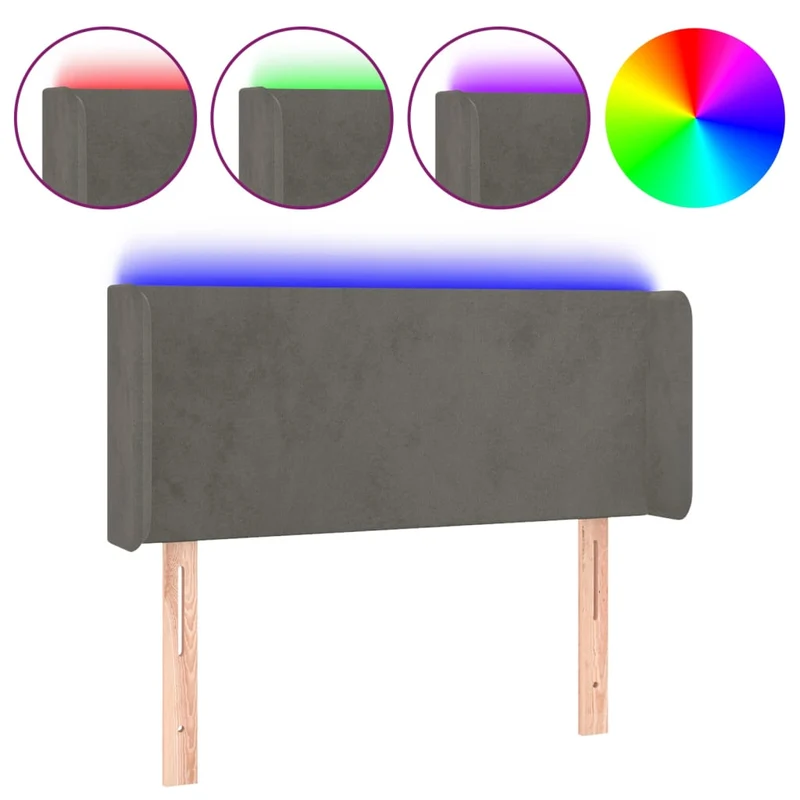 Tête de lit accessoire couchage chambre à coucher meuble à LED 93 x 16 x 78/88 cm tissu velours gris foncé TDL0200969