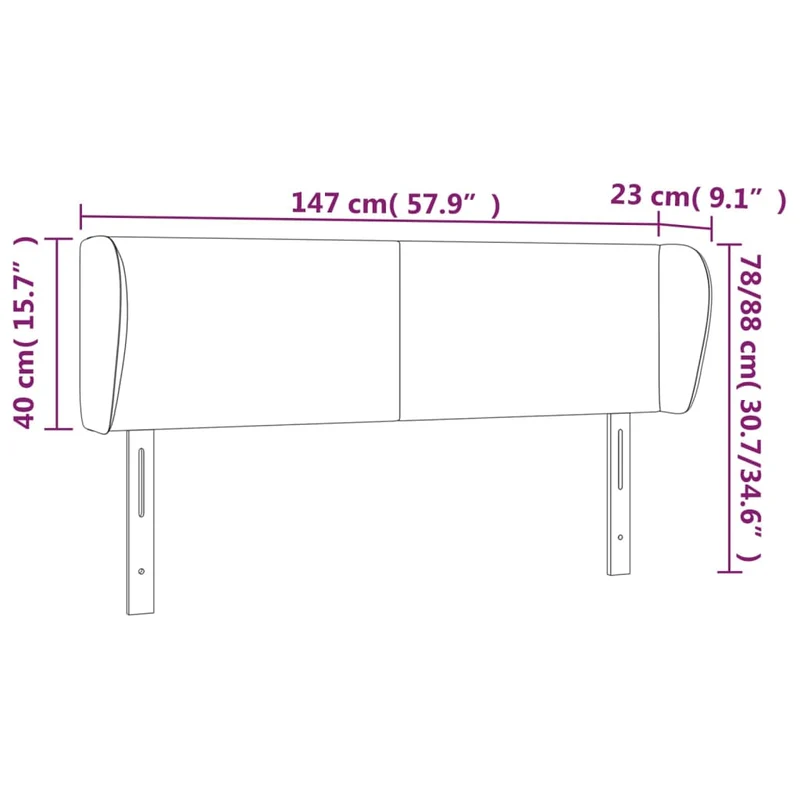 Tête de lit accessoire couchage chambre à coucher meuble avec rebord latéral 147 x 23 x 78/88 cm tissu gris clair TDL0205240