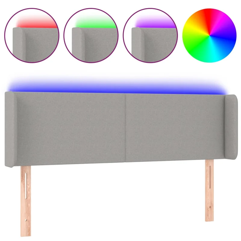 Tête de lit accessoire couchage chambre à coucher meuble à LED 147 x 16 x 78/88 cm tissu gris clair TDL0201380