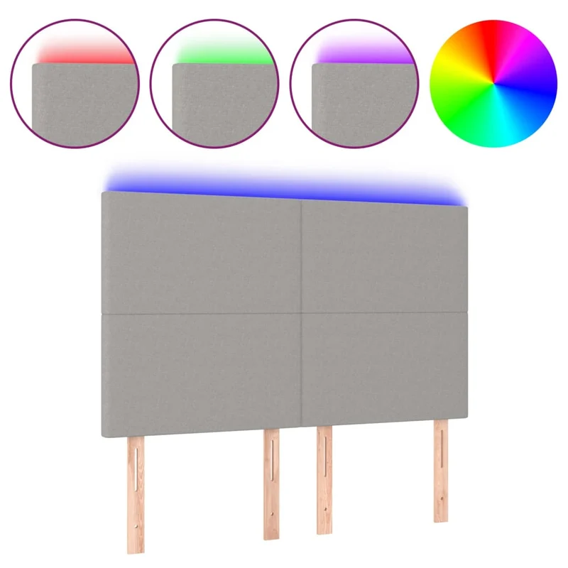 Tête de lit accessoire couchage chambre à coucher meuble à LED 144 x 5 x 118/128 cm tissu gris clair TDL0201411