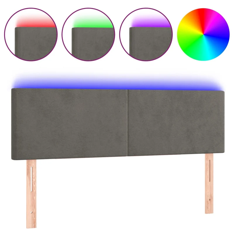 Tête de lit accessoire couchage chambre à coucher meuble à LED 144 x 5 x 78/88 cm tissu velours gris foncé TDL0201150