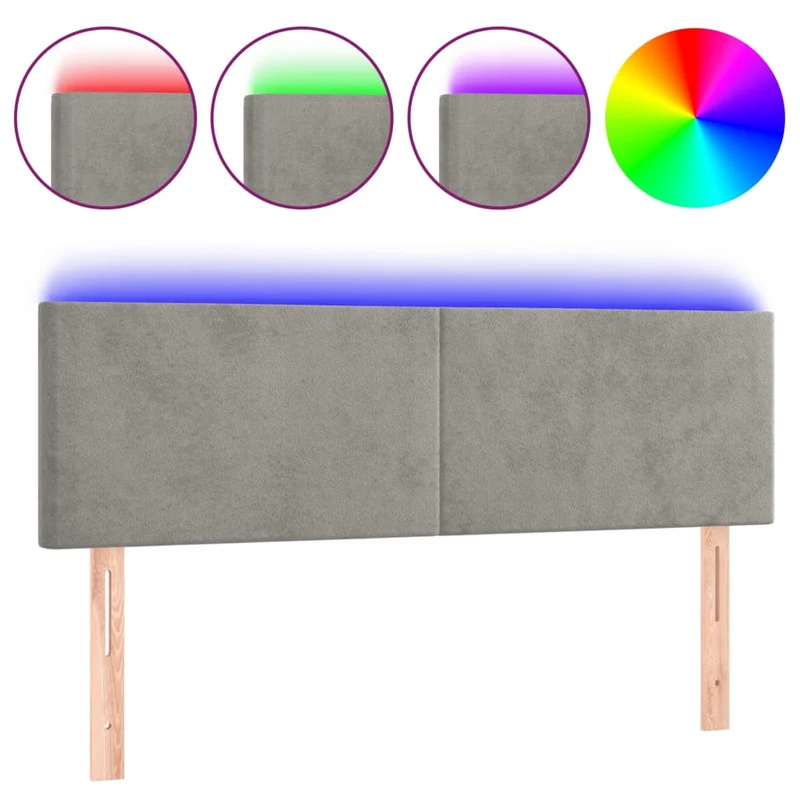 Tête de lit accessoire couchage chambre à coucher meuble à LED 144 x 5 x 78/88 cm tissu velours gris clair TDL0201398