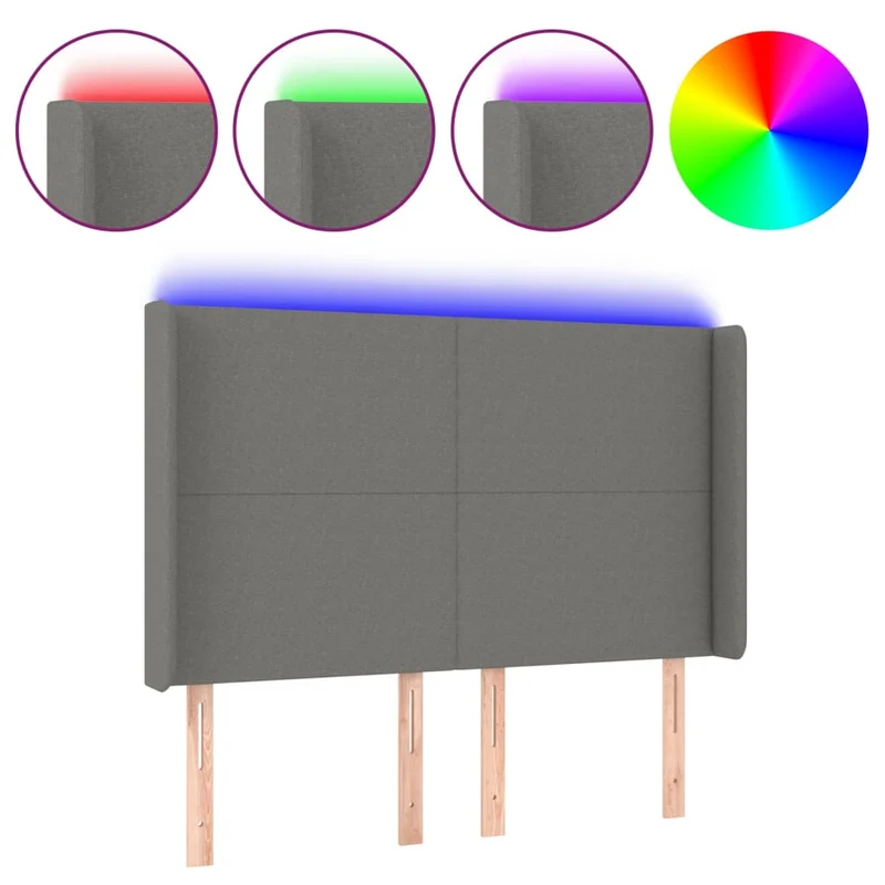 Tête de lit accessoire couchage chambre à coucher meuble à LED 147 x 16 x 118/128 cm tissu gris foncé TDL0201140