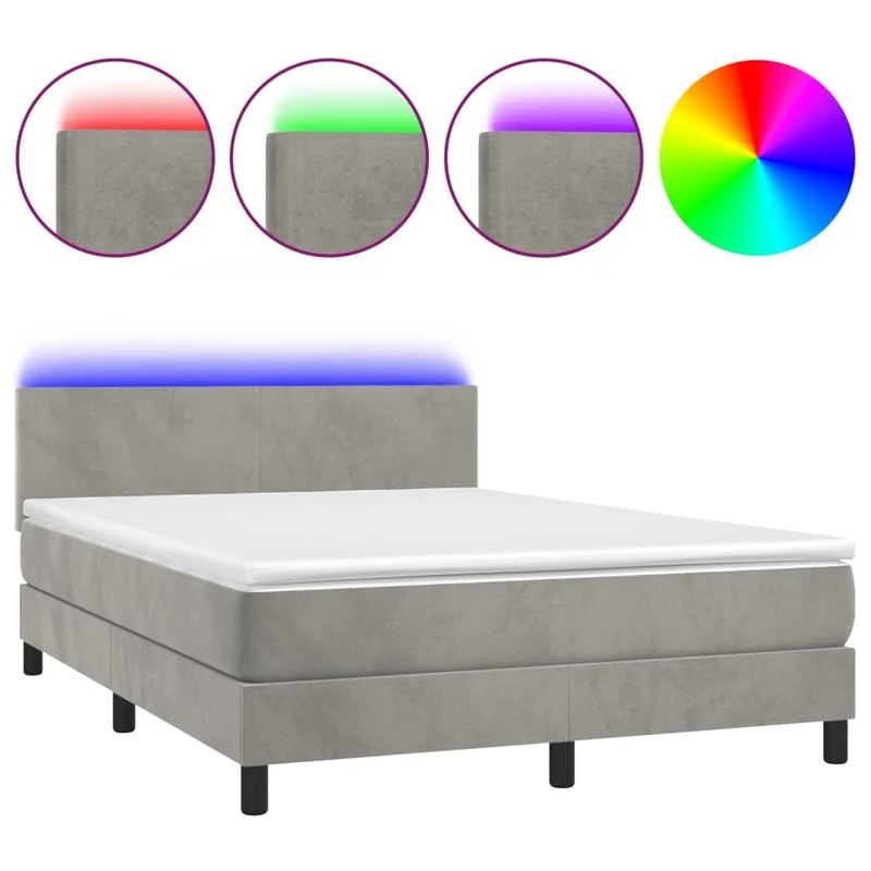 Cadre de lit LED avec sommier tête de lit matelas surmatelas 140x190 cm tissu velours gris clair TDL0207859