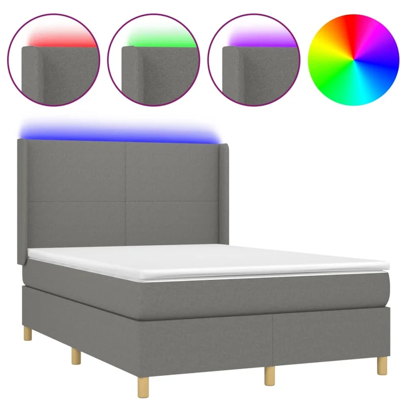 Cadre de lit LED avec sommier tête de lit matelas 140x200 cm tissu gris foncé TDL0208353