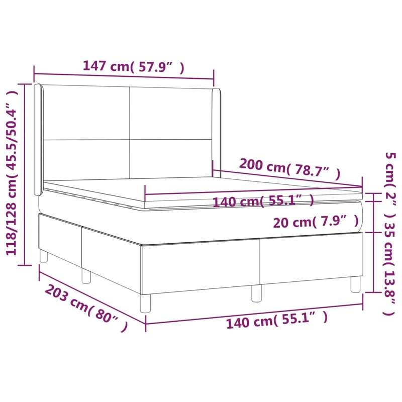 Cadre de lit LED avec sommier tête de lit matelas 140x200 cm tissu gris foncé TDL0208347