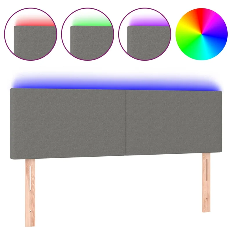 Tête de lit accessoire couchage chambre à coucher meuble à LED 144 x 5 x 78/88 cm tissu gris foncé TDL0201152