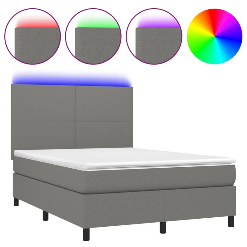 Cadre de lit LED avec sommier tête de lit matelas 140x190 cm tissu gris foncé TDL0208375