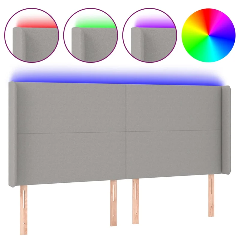 Tête de lit accessoire couchage chambre à coucher meuble à LED 203 x 16 x 118/128 cm tissu gris clair TDL0201303