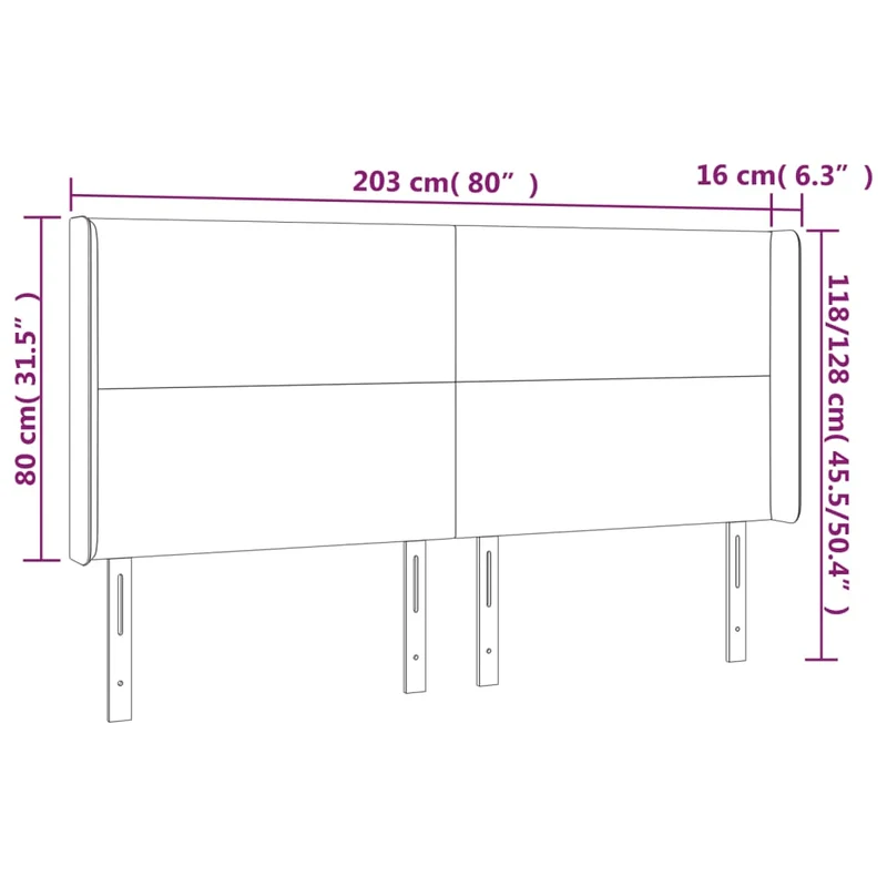 Tête de lit accessoire couchage chambre à coucher meuble à LED 203 x 16 x 118/128 cm tissu gris clair TDL0201303