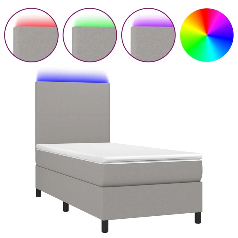 Cadre de lit LED avec sommier tête de lit matelas surmatelas 100x200 cm tissu gris clair TDL0207951
