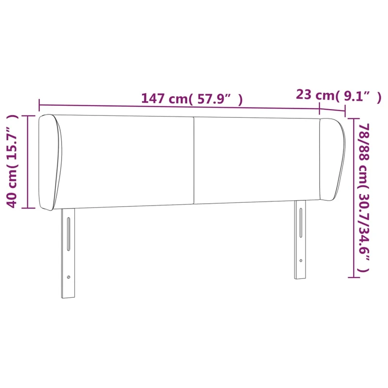 Tête de lit accessoire couchage chambre à coucher meuble avec rebord latéral 147 x 23 x 78/88 cm tissu velours gris clair TDL0205234