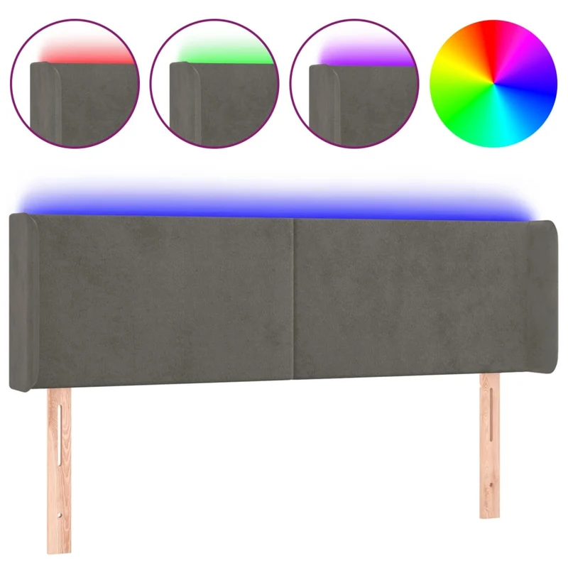 Tête de lit accessoire couchage chambre à coucher meuble à LED 147 x 16 x 78/88 cm tissu velours gris foncé TDL0201126